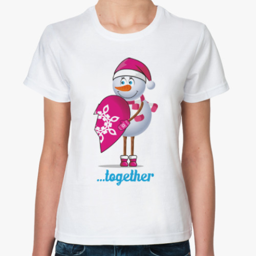 Классическая футболка Парные. Снеговик. Любовь. Зима