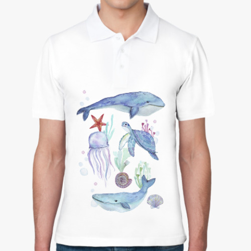 Рубашка поло Акварельный подводный мир