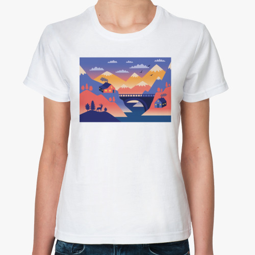 Классическая футболка Дом, олень и горы