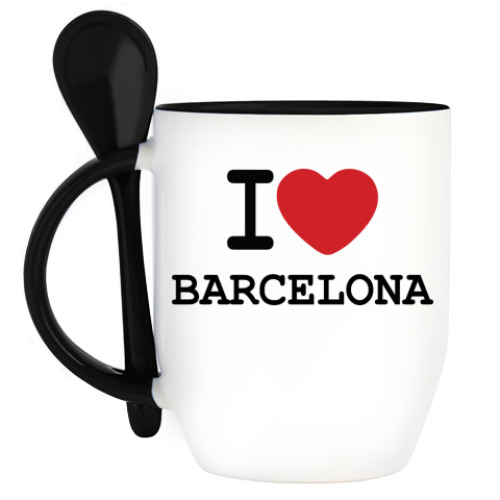 Кружка с ложкой I Love Barcelona