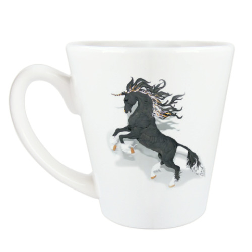 Чашка Латте Черный конь с рогом