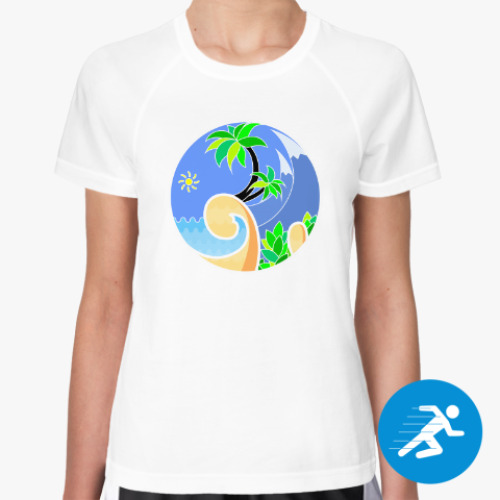 Женская спортивная футболка Тропический пейзаж в круге