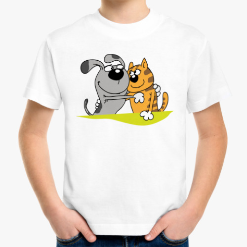 Детская футболка Собака и кот дружат