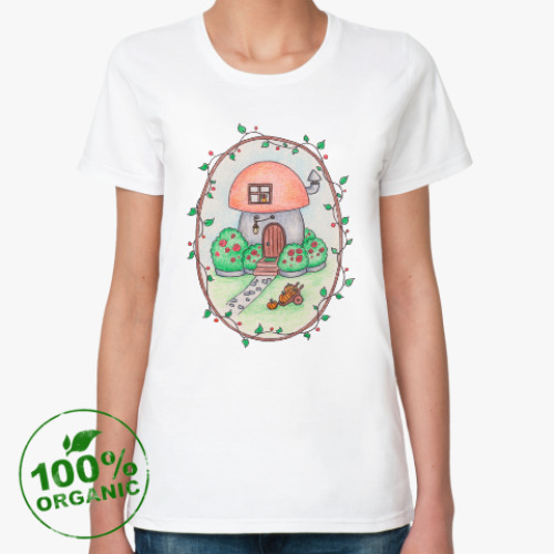 Женская футболка из органик-хлопка Уютный домик-гриб
