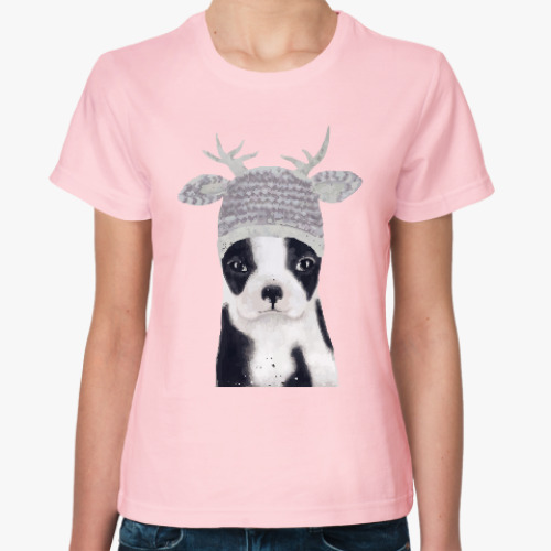 Женская футболка собака новогодняя