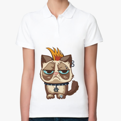 Женская рубашка поло (печать) Кот Тард (Grumpy Cat) неформал