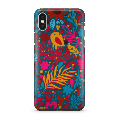 Чехол для iPhone X Летний цветочный узор с птицами и сердечками