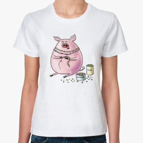 Классическая футболка Свинья с бисером