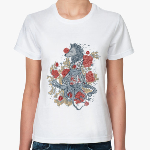 Классическая футболка Волк-девушка-осьминог