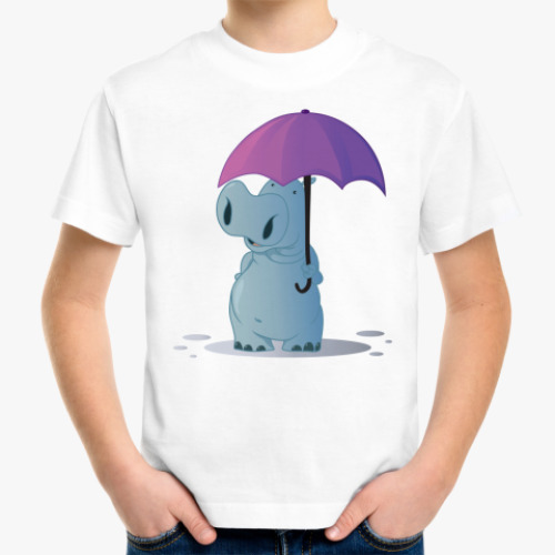 Детская футболка бегемотик с зонтом