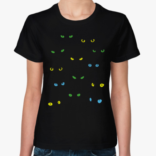 Женская футболка 13 чёрных кошек в тёмноте