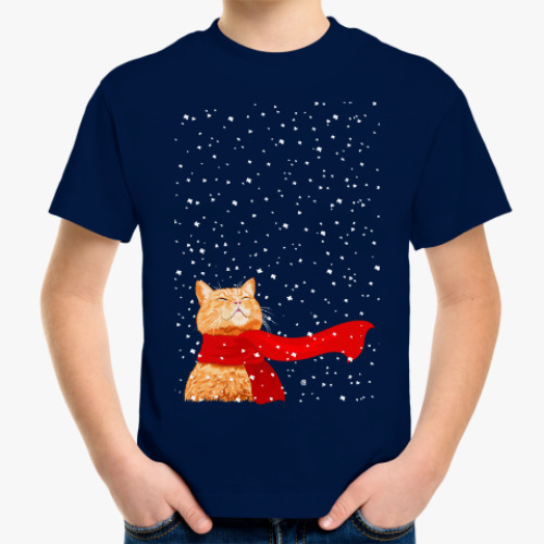 Детская футболка Новогодний котик в снегу