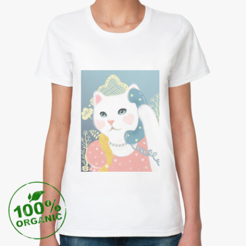 Женская футболка из органик-хлопка Кошка с телефоном