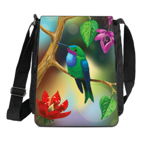 Сумка-планшет Птица колибри на ветке с цветами