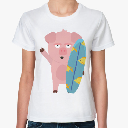 Классическая футболка Свинья и серф