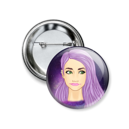 Значок 37мм Девушка с фиолетовыми волосами