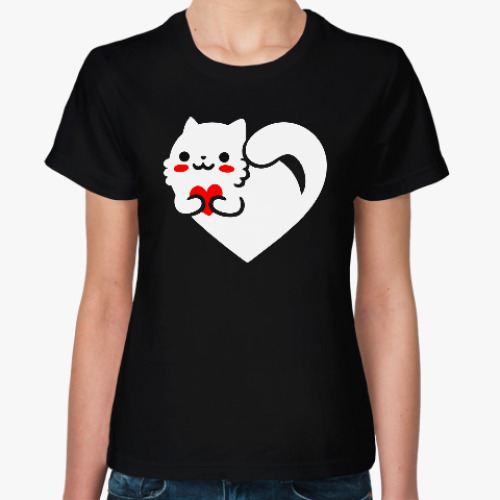 Женская футболка кот с сердцем