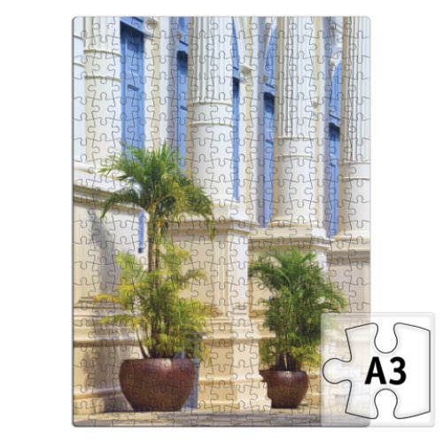 Пазл Две пальмы около здания с колоннами