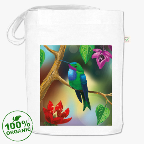 Сумка шоппер Птица колибри на ветке с цветами