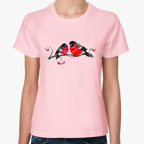 Женская футболка Снегири на рябине