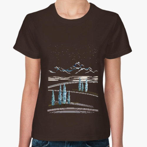 Женская футболка Снежные горы и кипарисы