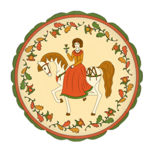 Подушка Девушка на лошади. Русский орнамент