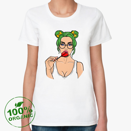 Женская футболка из органик-хлопка Еда, девушка, юмор стиль