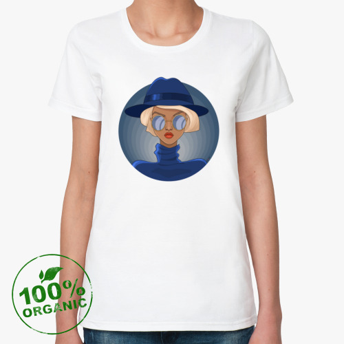 Женская футболка из органик-хлопка Девушка в шляпе, очки
