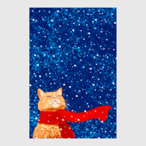 Постер Новогодний котик в снегу