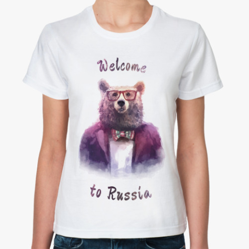 Классическая футболка Welcome to Russia bear