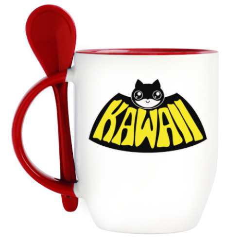 Кружка с ложкой Kawaii Batman