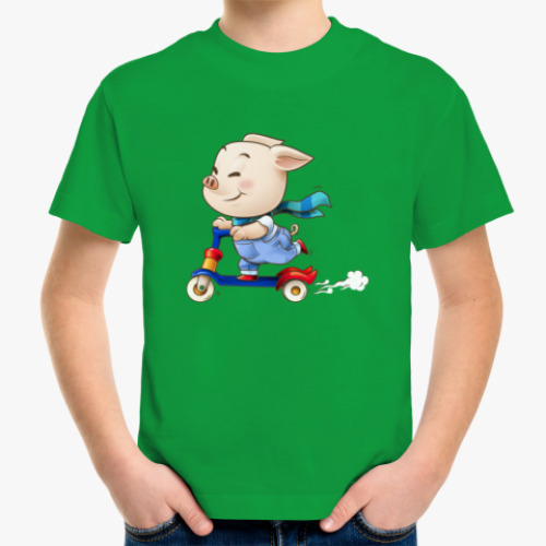 Детская футболка Хрюндель на самокате