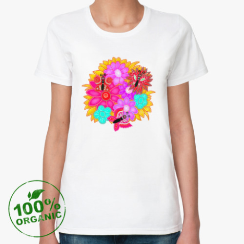 Женская футболка из органик-хлопка Коллекция цветов и бабочек