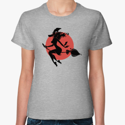 Женская футболка Ведьма на метле, полнолуние