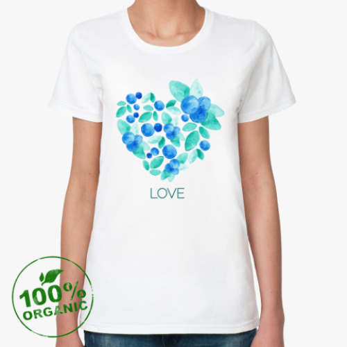 Женская футболка из органик-хлопка Акварель сердце из листьев