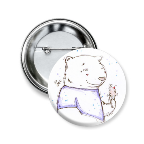 Значок 50мм Медведь с мороженым