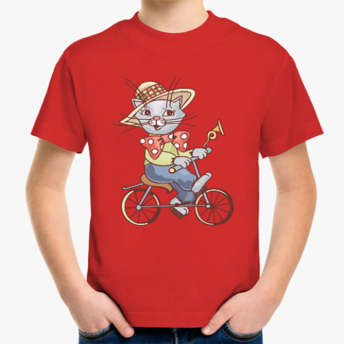 Детская футболка Кот на велосипеде