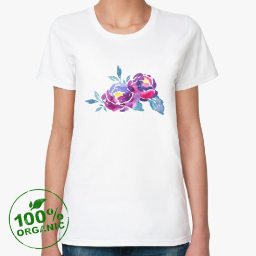 Женская футболка из органик-хлопка Акварельный букет из роз