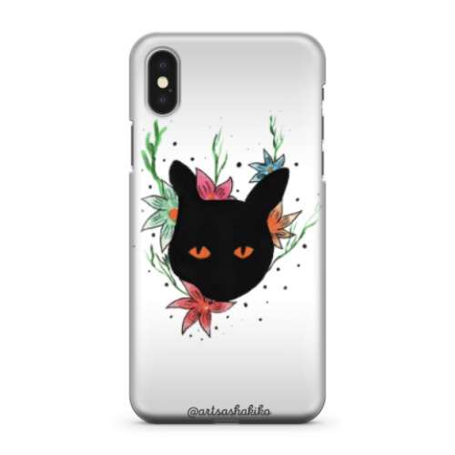 Чехол для iPhone X Сказочный кот в цветах