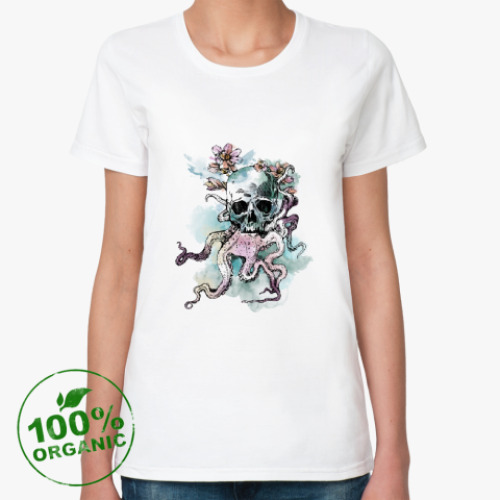 Женская футболка из органик-хлопка Череп-кальмар