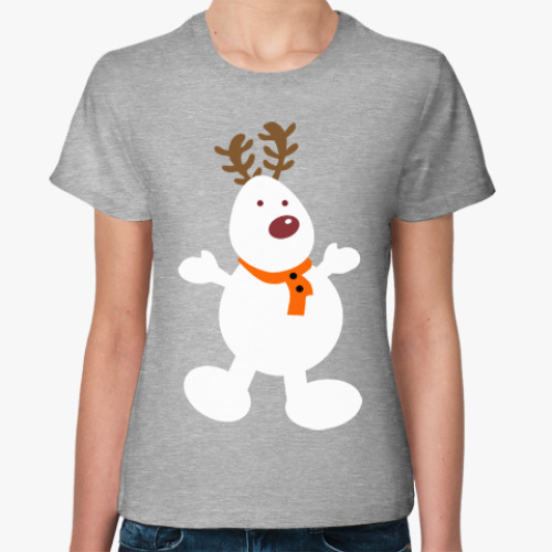 Женская футболка Олень - снеговик