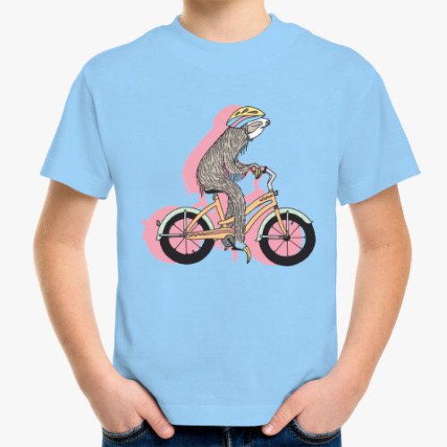 Детская футболка Ленивец на велосипеде