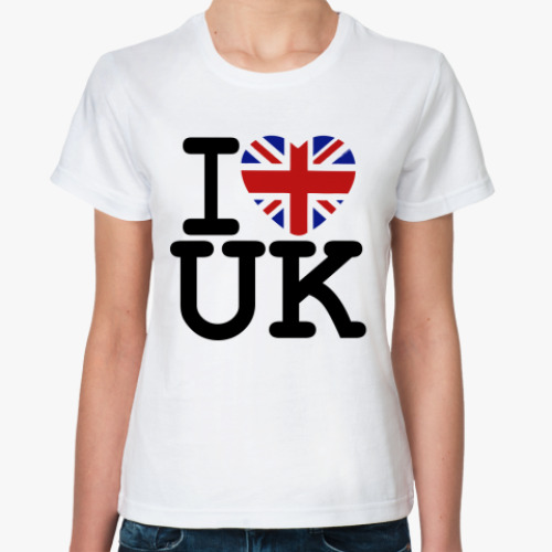 Классическая футболка I Love UK - британский флаг