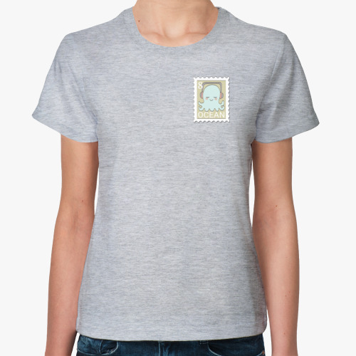 Женская футболка Милая почтовая марка Осьминог в наушниках
