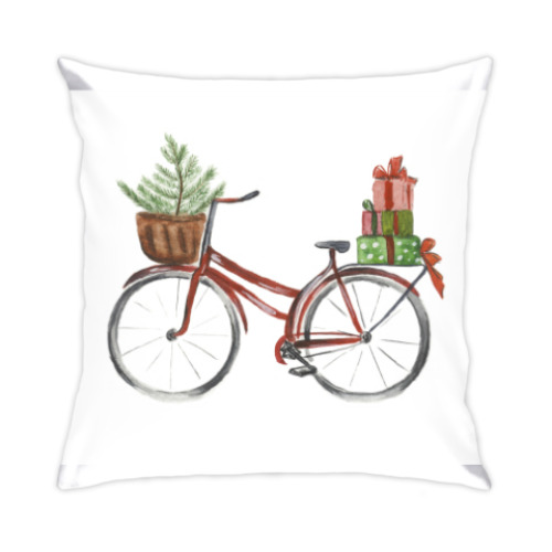 Подушка Красный рождественский велосипед
