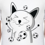 Счастливый Котэ с футбольными мячами