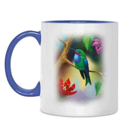 Кружка Птица колибри на ветке с цветами