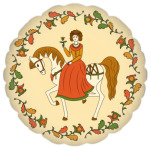  Russian folk ornament. Girl and horse