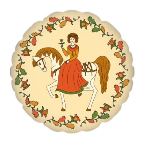 Подушка  Russian folk ornament. Girl and horse