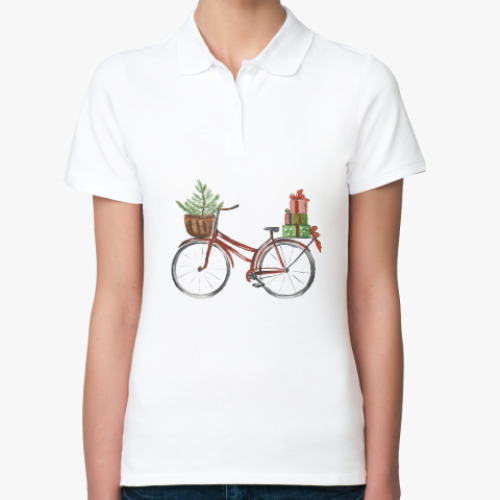 Женская рубашка поло Красный рождественский велосипед